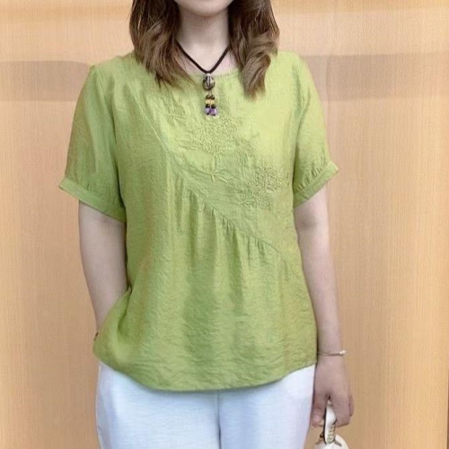 亞麻刺繡短袖T