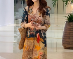 復古花色連衣裙